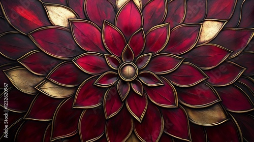 Bold mandala deep burgundy and gold contrasts featuring intricate patterns representing passion and energy perfect for statement wall art premium textiles and luxuryinspired design photo