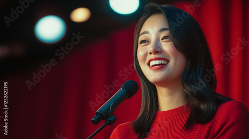 スピーチする日本人の女性