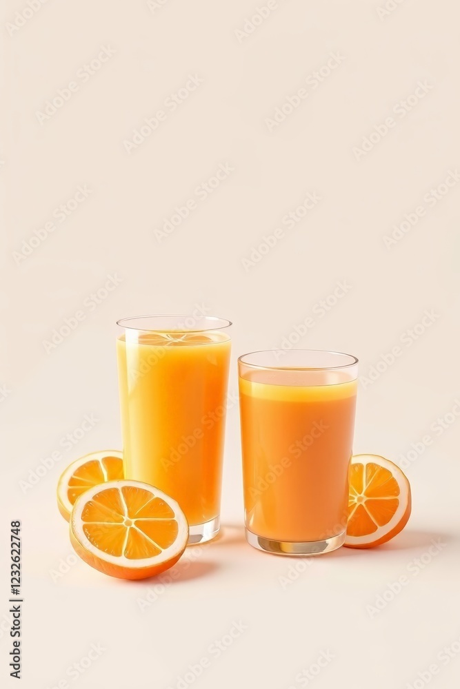 there are two glasses of orange juice and two slices of orange there are two glasses of orange juice and two slices of orange
