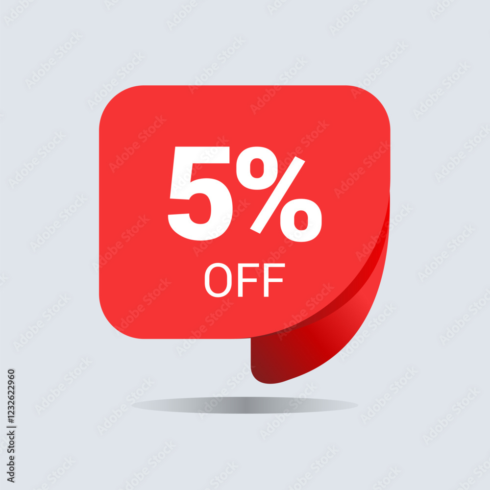 5% off discount, five percent chat balloon. Special offer sale red tag. Concept of the price list for discounts. Advertising campaign, sales, label offer. Vector illustration. 5% off discount, five percent chat balloon. Special offer sale red tag. Concept of the price list for discounts. Advertising campaign, sales, label offer. Vector illustration.