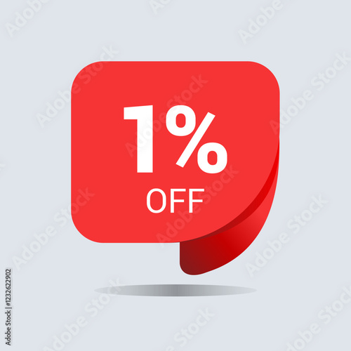 1% off discount, one percent chat balloon. Special offer sale red tag. Concept of the price list for discounts. Advertising campaign, sales, label offer. Vector illustration.