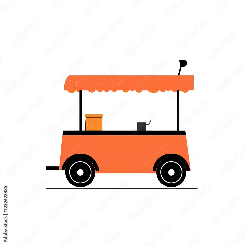 Orange food truck illustration, simple design, street food, background white Orange food truck illustration, simple design, street food, background white