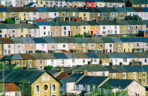 Tredegar town village coal mining community terraced houses and Bethel Baptist Church, Gwent, south Wales, UK photo