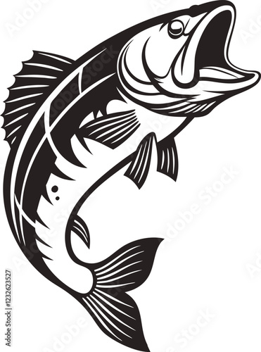 Fish silhouette vector art icon isolated on white, vector illustration