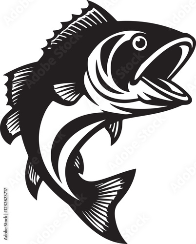 Fish silhouette vector art icon isolated on white, vector illustration