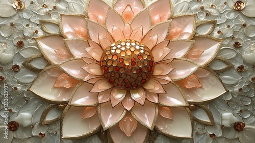 Luxurious mandala metallic gold and blush accents showcasing elegant symmetry and timeless beauty ideal for decorative art spiritual design and luxuryinspired home decor photo