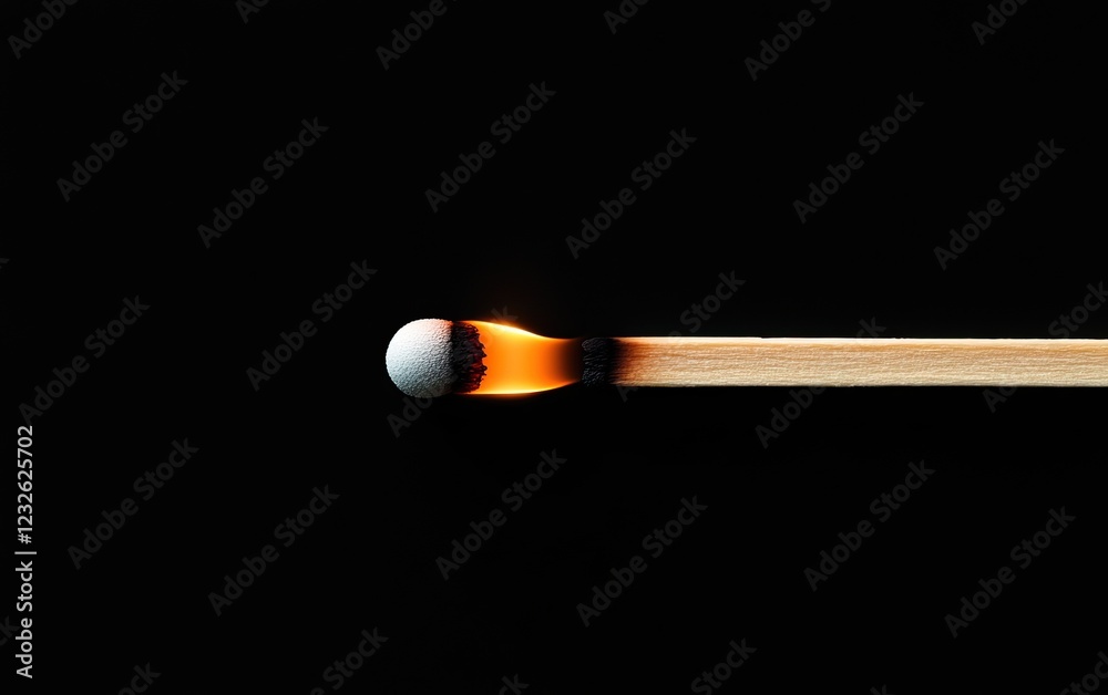 A lit matchstick glows against a dark background, showcasing the contrast between fire and shadow. A lit matchstick glows against a dark background, showcasing the contrast between fire and shadow.