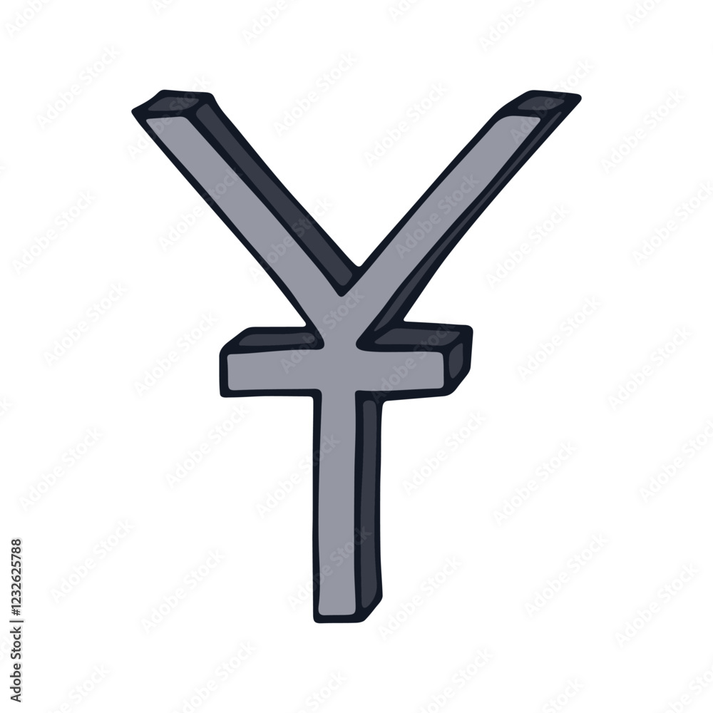 Hand drawn chinese yuan currency symbol. Brush stroke doodle. Single element for design Hand drawn chinese yuan currency symbol. Brush stroke doodle. Single element for design