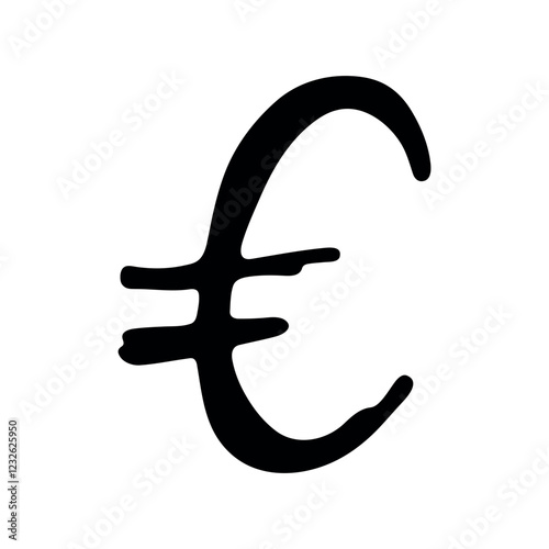 Hand drawn euro currency symbol. Brush stroke doodle. Single element for design