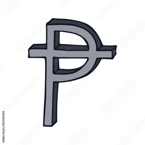 Hand drawn peseta currency symbol. Brush stroke doodle. Single element for design photo