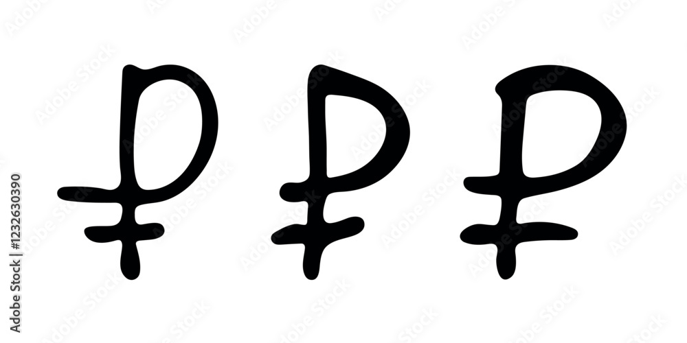 Hand drawn russian ruble currency symbol set Brush stroke doodle Single element for design Hand drawn russian ruble currency symbol set Brush stroke doodle Single element for design