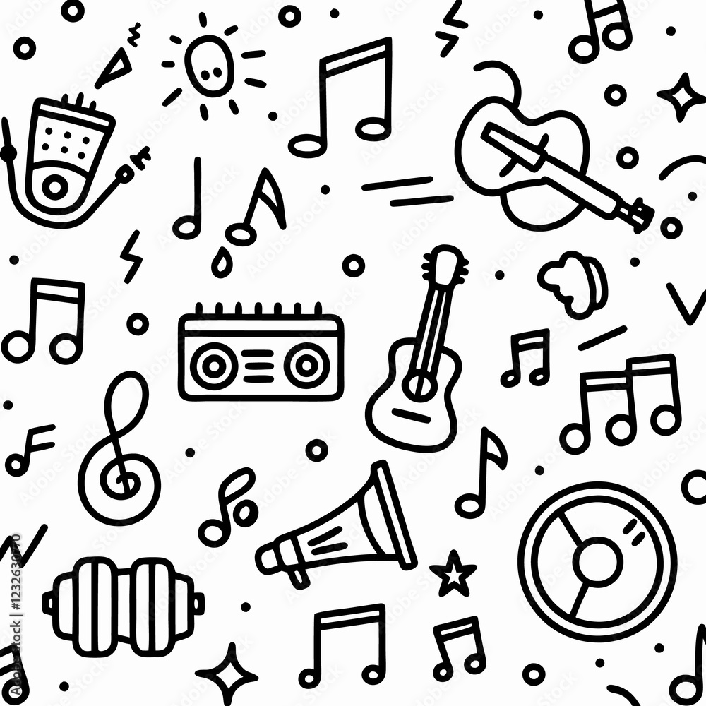 Fototapeta premium Doodle Music Seamless Pattern Background