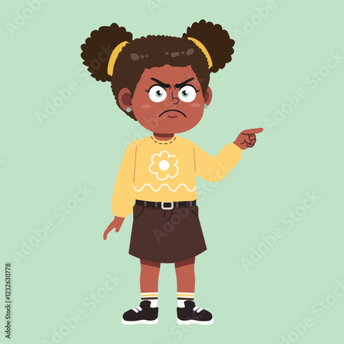 Cute African Black Girl with Afro Hair cartoon blaming and angry