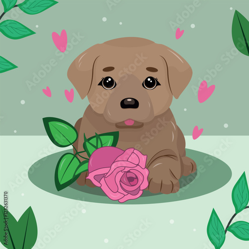 Puppy with a rose
