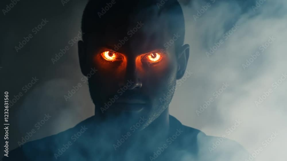 dark silhouette with glowing eyes flickers between frames, staying in the same spot, but suddenly appearing right in front of the screen in the last few flashes dark silhouette with glowing eyes flickers between frames, staying in the same spot, but suddenly appearing right in front of the screen in the last few flashes