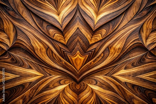 Panoramic Abstract Bookmatched Dark Walnut Wood Veneer Crown Cut Texture photo