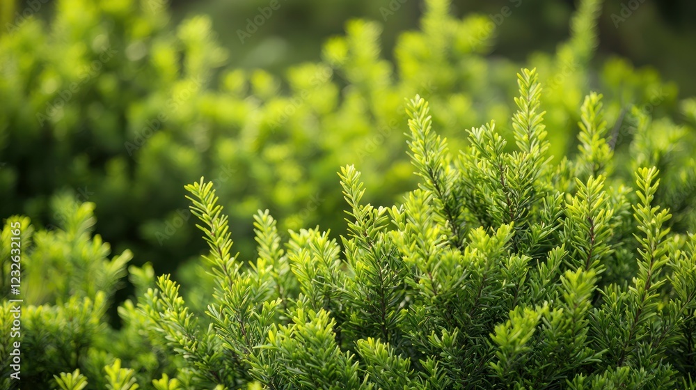 A natural landscape with clusters of evergreen shrubs growing in harmony with the surrounding greenery. A natural landscape with clusters of evergreen shrubs growing in harmony with the surrounding greenery.