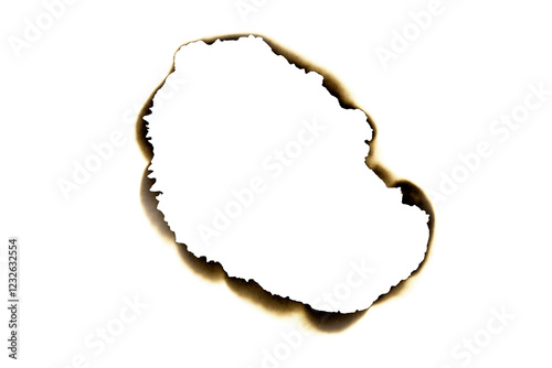 Burned hole on a white paper with clipping path.