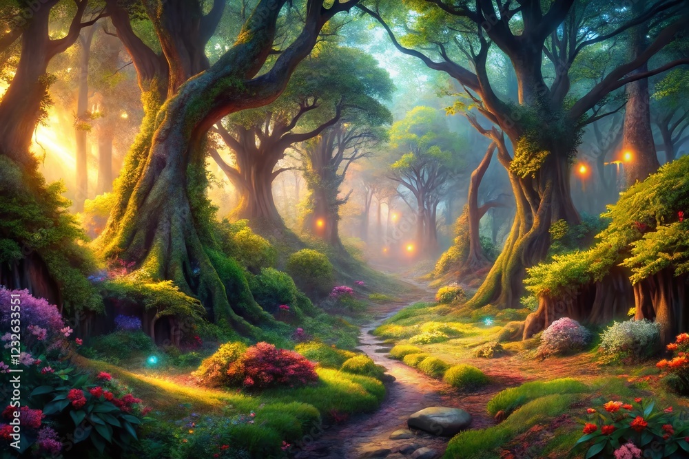 Panoramic Enchanted Forest Wallpaper: Magical Trees, Mystical Light, Fantasy Nature Panoramic Enchanted Forest Wallpaper: Magical Trees, Mystical Light, Fantasy Nature