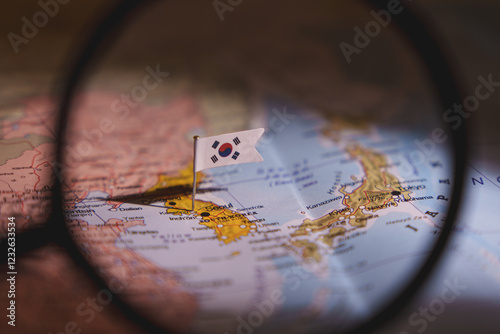 South Korea flag on world map in asia region
