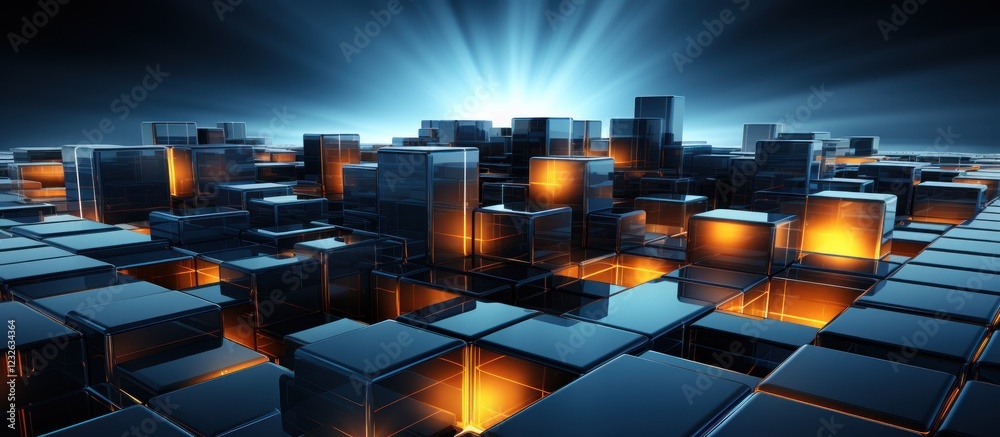Fototapeta premium Glowing Cube Cityscape Digital Data Center