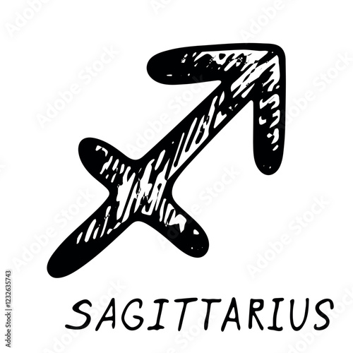 Hand drawn sagittarius zodiac sign Esoteric symbol doodle Astrology clipart Element for design