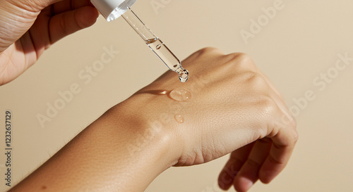 Wallpaper Mural Hand with dropper applying serum on skin. Skincare serum drop on hand Torontodigital.ca
