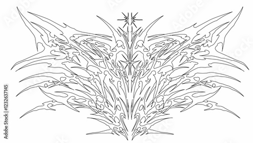 symmetrical tribal gothic style vector design with sharp, flowing lines. blackwork illustration. Great for tattoos, metal band logos, album covers, and t-shirt dark themed designs