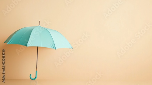 Elegant aqua umbrella display minimalist studio product photography soft background artistic viewpoint style concept