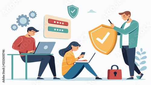 Cybersecurity Experts Conducting Penetration Test vector  illustration