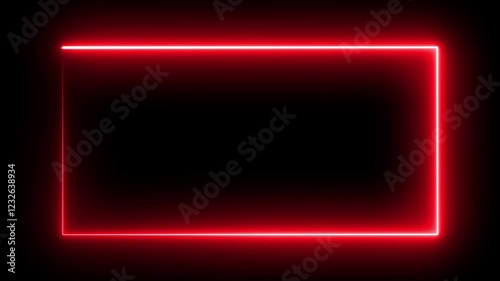 Neon lights rectangle motion loop animation. 4K neon glow soft red color Led tv frame motion glowing background