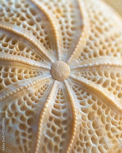 Delicate Beauty Revealed: Detailed Close-Up of a Sand Dollar's Texture and Intricate Patterns in Nature's Design photo