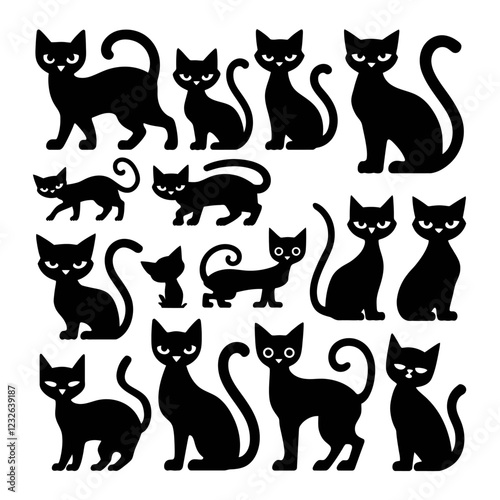 Set of black cat silhouettes.