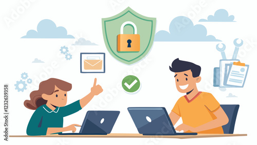 Cybersecurity Experts Conducting Penetration Test vector  illustration