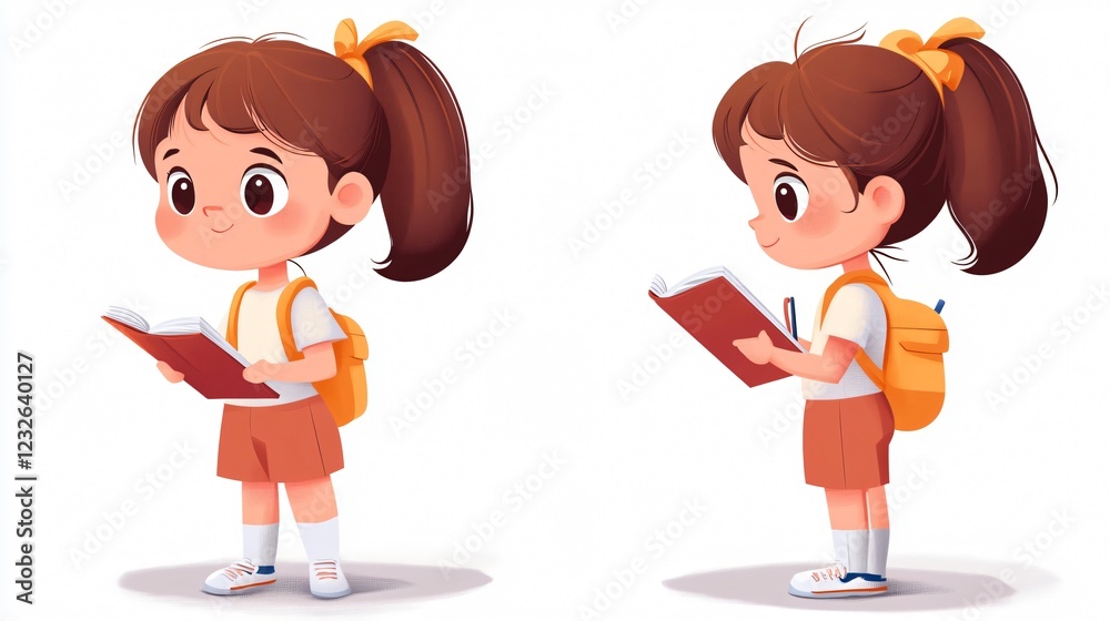 Adorable Little Girl Writing on Notebook Vector Illustration for Educational and Creative Design Projects Adorable Little Girl Writing on Notebook Vector Illustration for Educational and Creative Design Projects