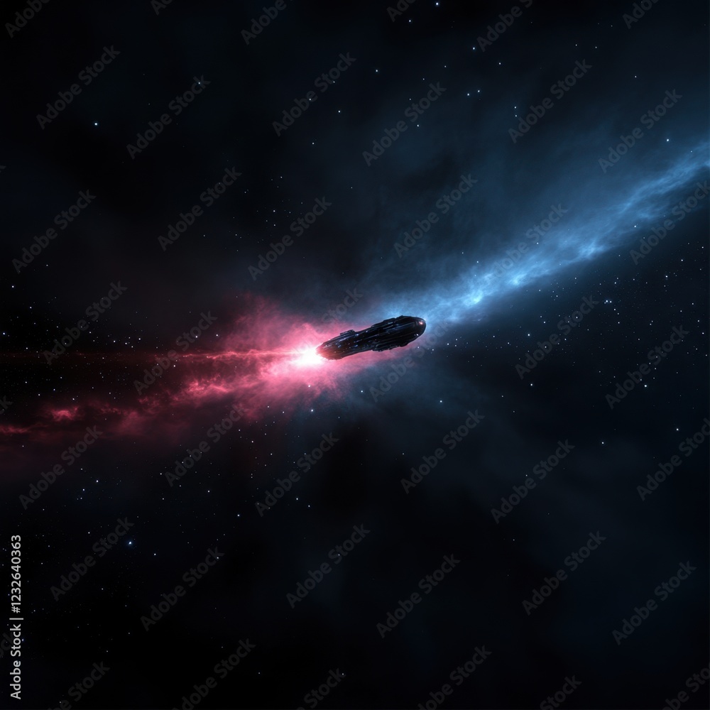 Futuristic Spaceship Traveling Through Cosmic Nebula in Deep Space Futuristic Spaceship Traveling Through Cosmic Nebula in Deep Space