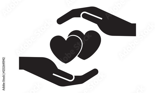 Heart in hand icons set. Hands holding heart icon. Love icon. Health, medicine symbol. Healthcare hands holding heart flat and line style - stock vector.