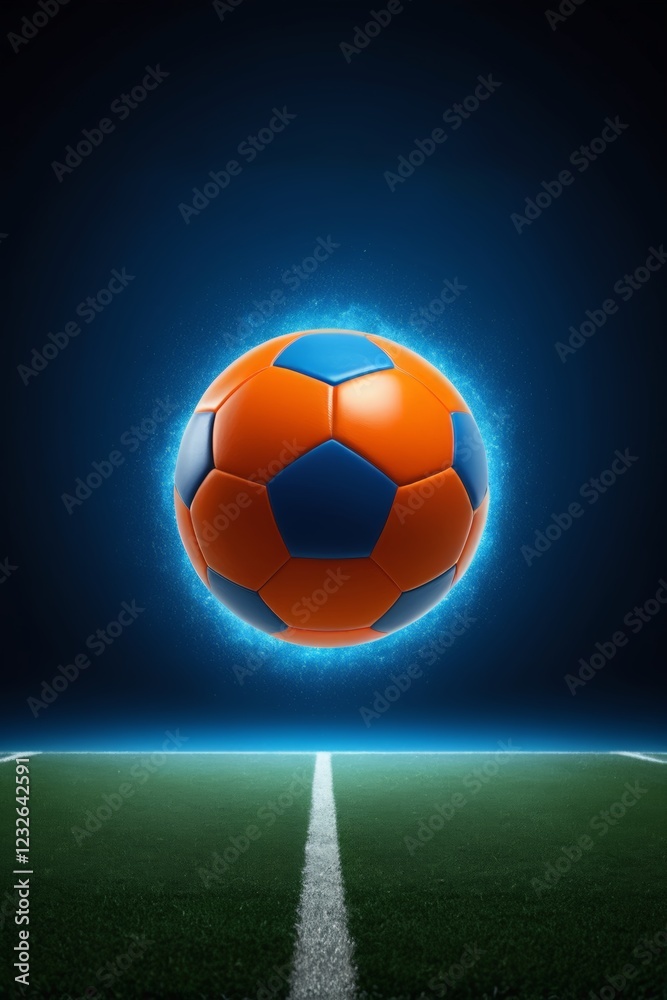 Naklejka premium a close up of a soccer ball flying over a soccer field