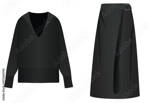 Long sleeve t shirt and skirt. vector