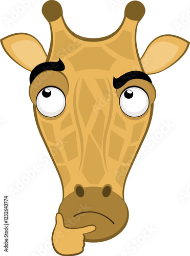 vector illustration emoji head character giraffe cartoon, with a thinking or doubting expression