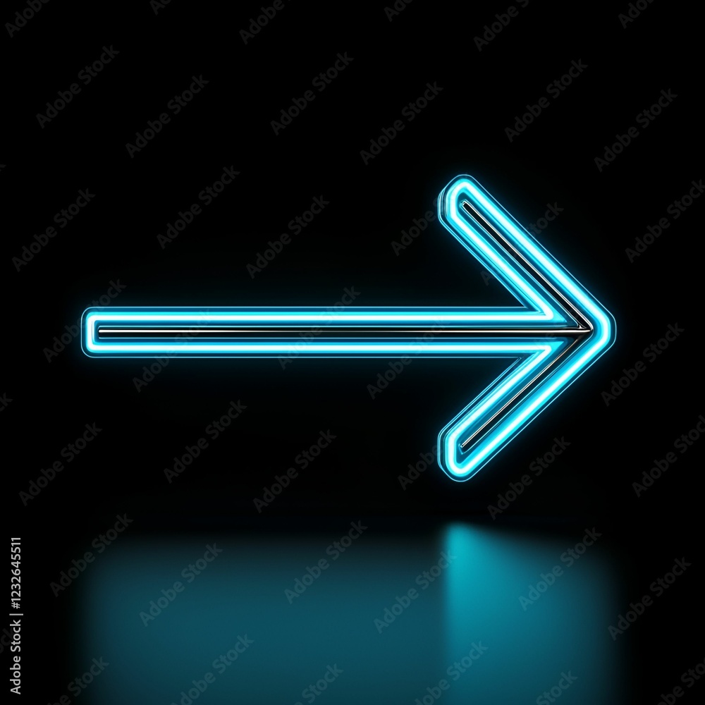 Arrow pointer concept. Neon blue arrow pointing right against a dark background. Arrow pointer concept. Neon blue arrow pointing right against a dark background.