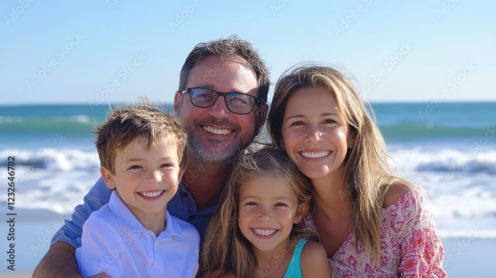 Happy Family Beach Portrait: Coastal Joy and Family Bonds Happy Family Beach Portrait: Coastal Joy and Family Bonds