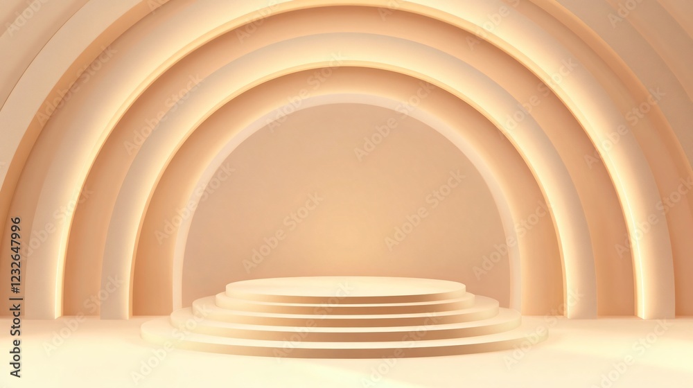 Obraz premium Sleek 3D Rendered Minimal Podium on Abstract Background for Professional Presentations and Branding Visuals