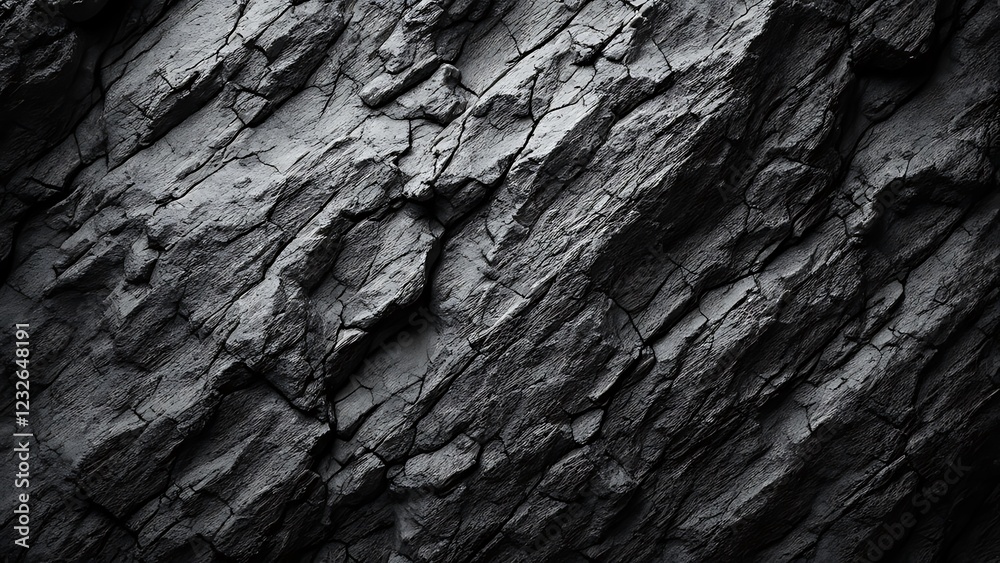 Black white rock background. Dark gray stone texture. Mountain surface close-up. Distressed, crumbled, broken. Black white rock background. Dark gray stone texture. Mountain surface close-up. Distressed, crumbled, broken.