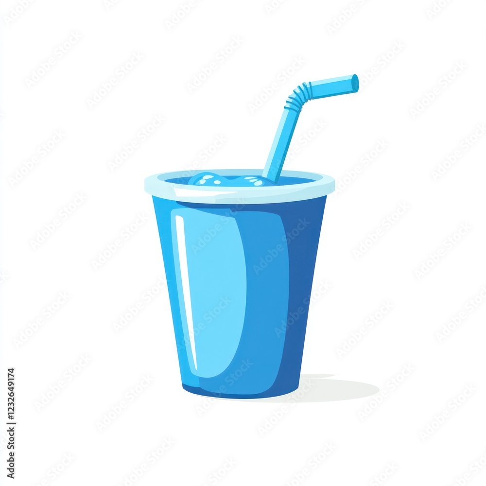 Blue paper cup with a straw, isolated on white. Drink beverage illustration Blue paper cup with a straw, isolated on white. Drink beverage illustration