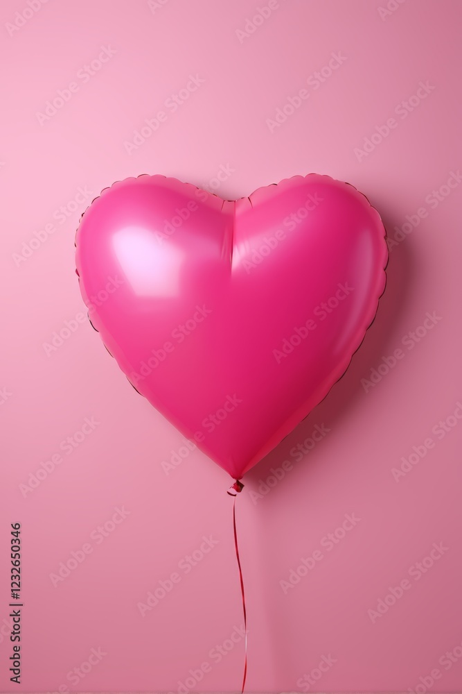 a close up of a pink heart shaped balloon on a pink background