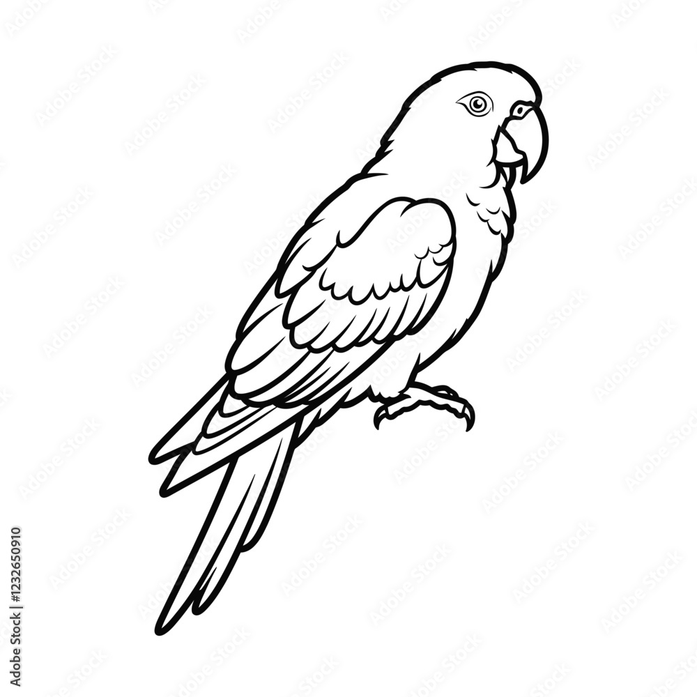 Fototapeta premium Black and white Parrot Bird silhouette vector graphic.