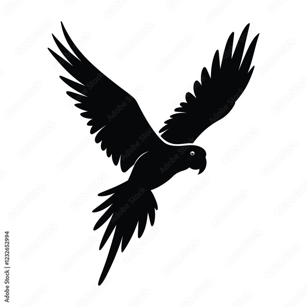 Fototapeta premium Cute fly Parrot bird silhouette vector illustration graphic, black and white vector.
