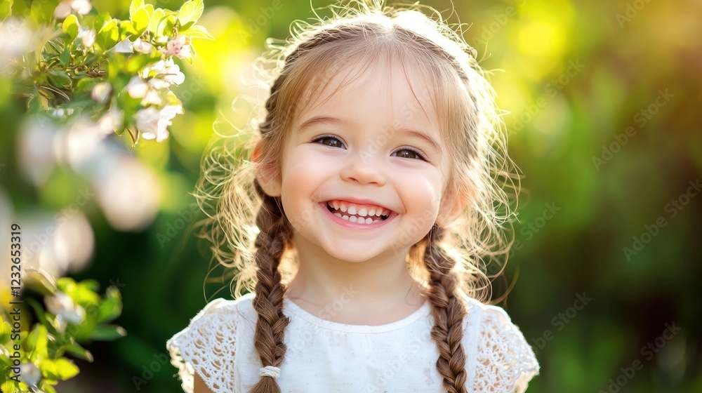 Happy Little Girl Smiling Outdoors in Spring Happy Little Girl Smiling Outdoors in Spring