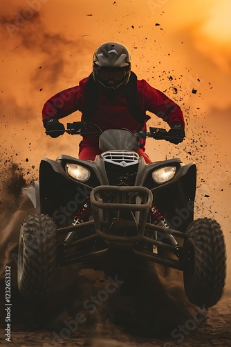 Man on fourwheeler on dirt road photo